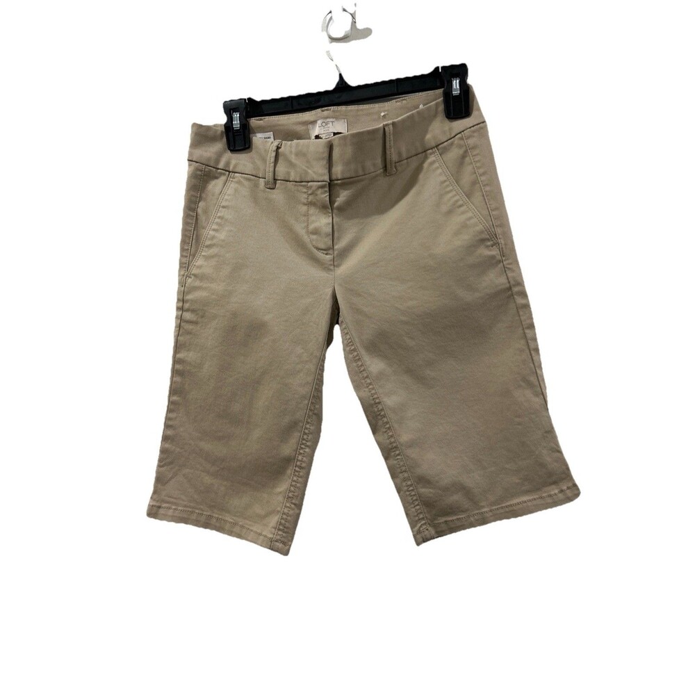 Loft Outlet Petite Sz 0P  Shorts Khaki Bermuda Roll Zipper 4 Pockets